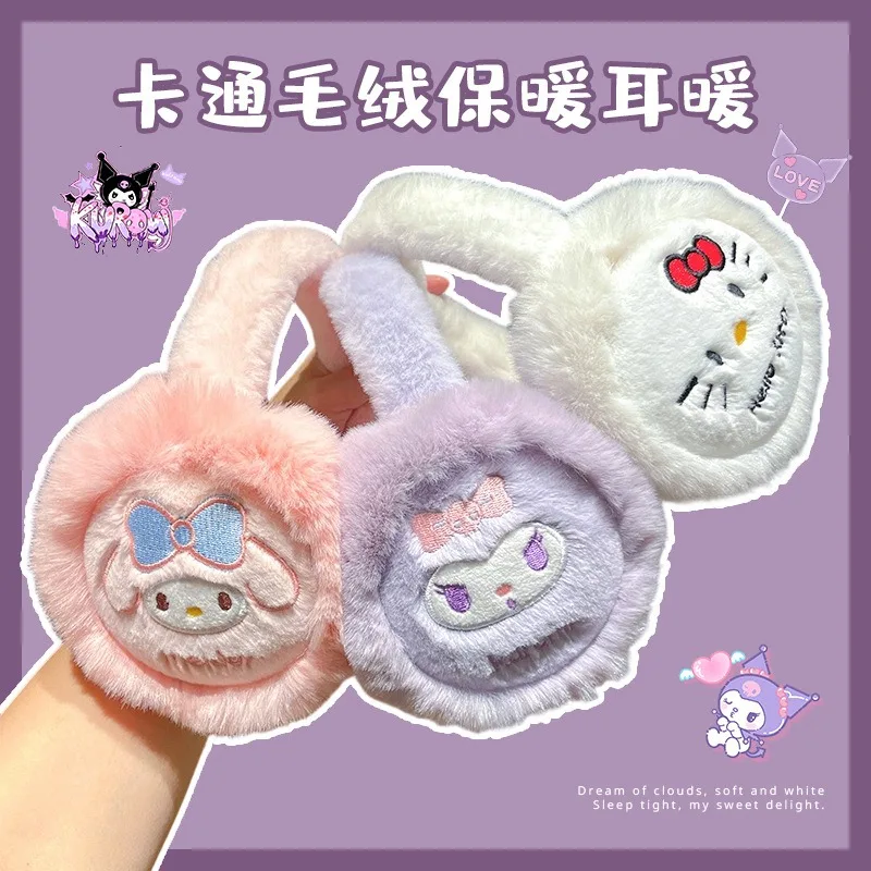 Japanse Sanrio Kawaii Kuromi Winter Warme Oorbellen Cartoon Hello Kitty Melodie Oorwarmte Doordachte Kinderfestivalcadeau