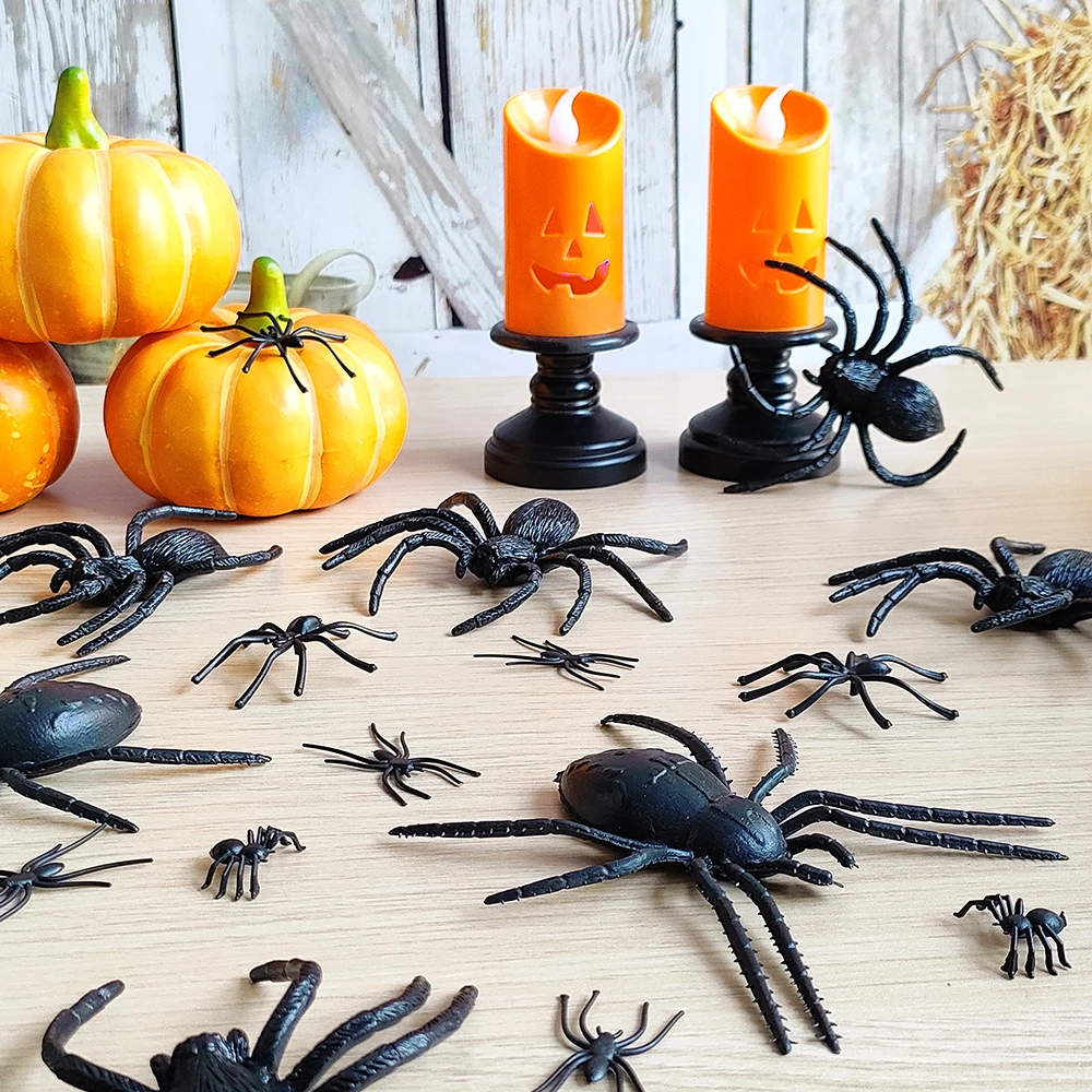 50/100pcs Halloween Spiders Decoration Realistic Plastic Mini Black Spider Simulation Tricky Toy Haunted House Fake Spider Decor