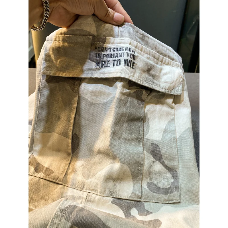 Pantaloni cargo dritti larghi mimetici americani High Street Men2025 Pantaloni casual a gamba larga stile sottile estivo fresco di fascia alta