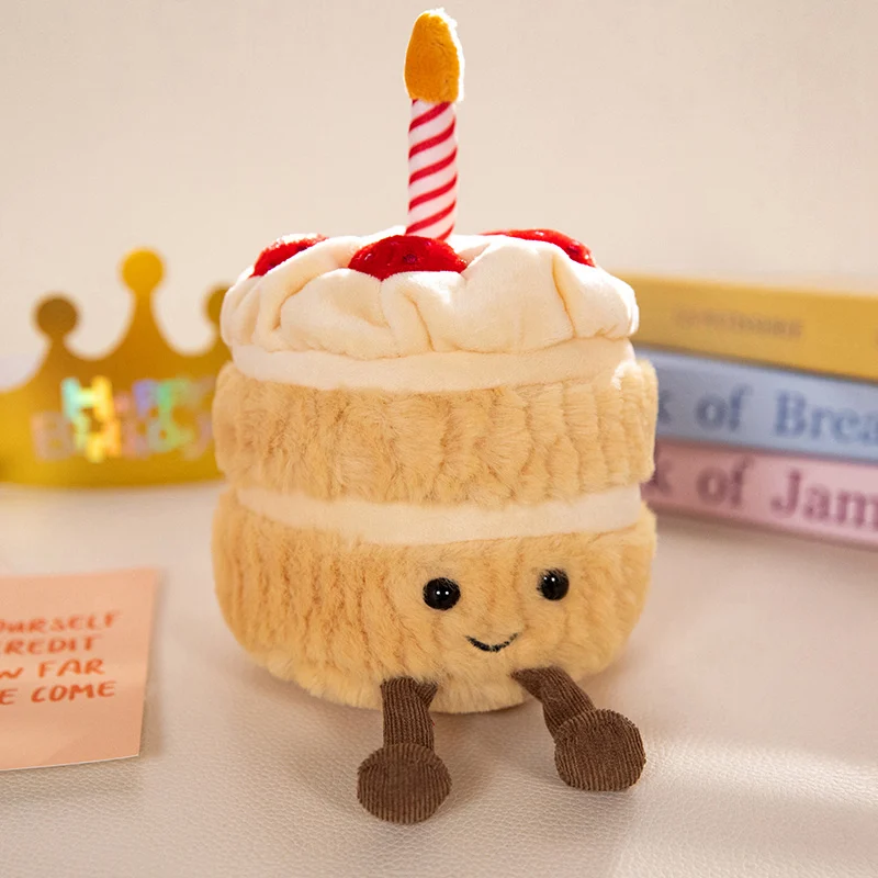 20CM brown fireworks candle Strawberry birthday cake Stuffed toy Birthday gift home decoration