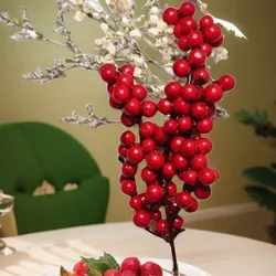 Artificial Berries Christmas Decoration Red Berry Branches for Xmas Tree Party Home Table Ornaments Red Fruit Wreath DIY Gift