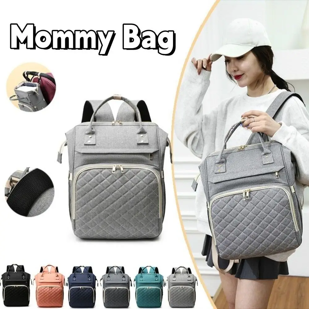 

Simple Nylon Mommy Bag Solid Color Large Capacity Diaper Backpack Multifunctional Hand-held Nappy Bagpack Storage