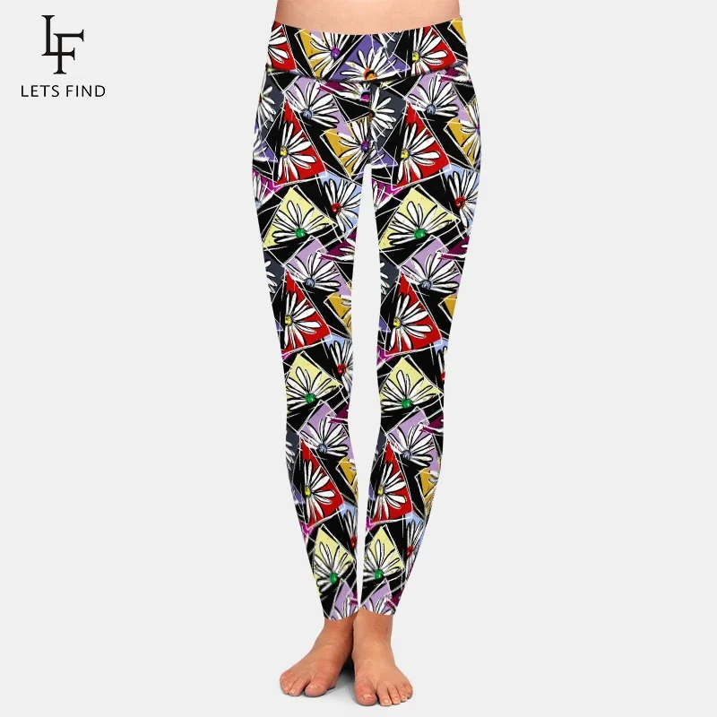 LETSFIND moda pantaloni da donna a vita alta alta Quaility 3D girasole e margherita stampa digitale Fitness Leggings completi elasticizzati morbidi