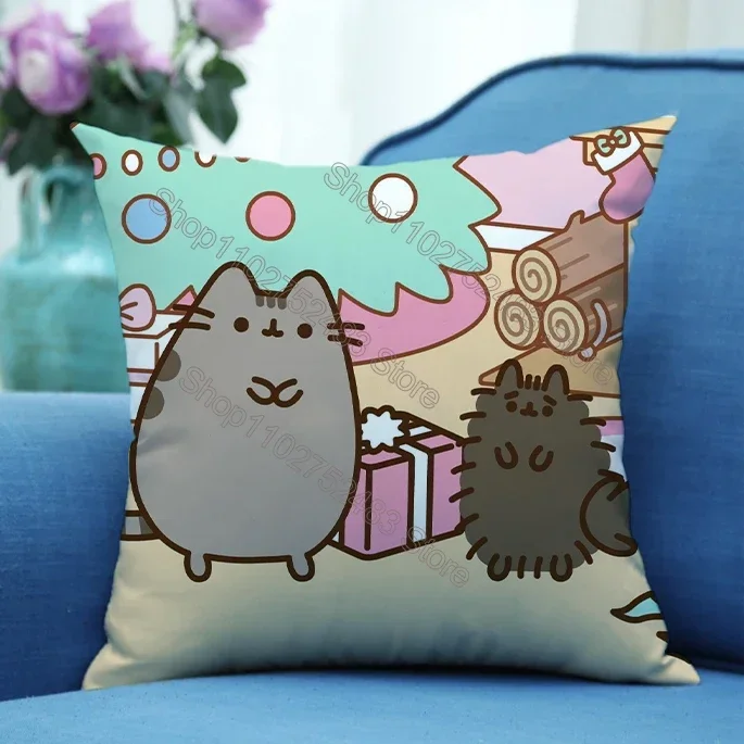 Pusheen Pillowcase Cute Cartoon Cat Print Pillowsli Bedroom Living Room Pillowsli Case Car Cushion 45X45cm Pillow Home Decor