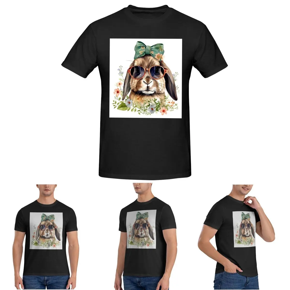 

Пасхальный кролик с солнцезащитными очками, забавная дизайнерская футболка для мужчин, хлопковые футболки большого размера, мужские топы с короткими рукавами и круглым вырезом, S-6XL