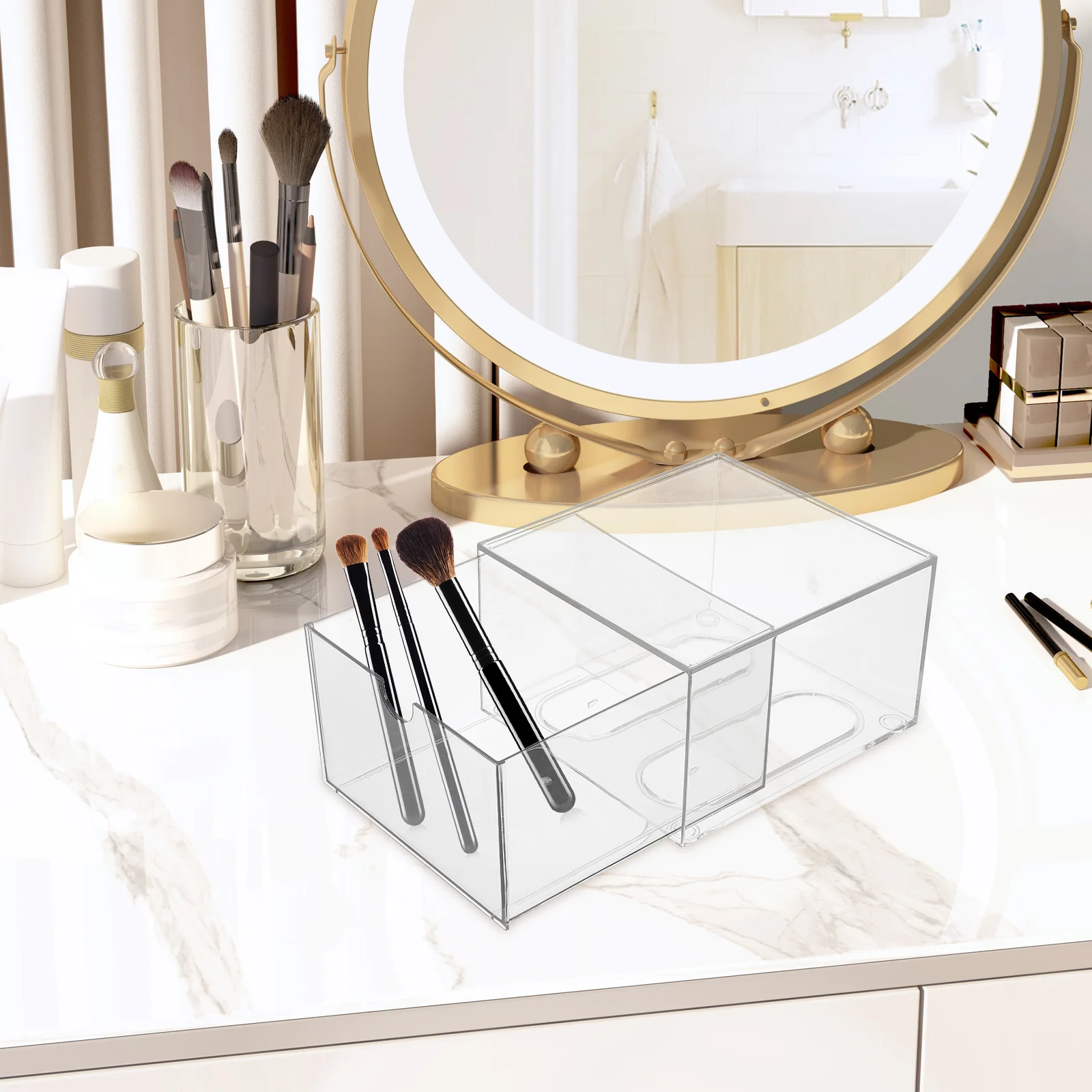 2 قطعة من أدراج تخزين المكياج القابلة للتكديس من الأكريليك الشفاف لمنظمات الغرور والحمام والمطبخ والكونترتوب والعناية بالبشرة #4