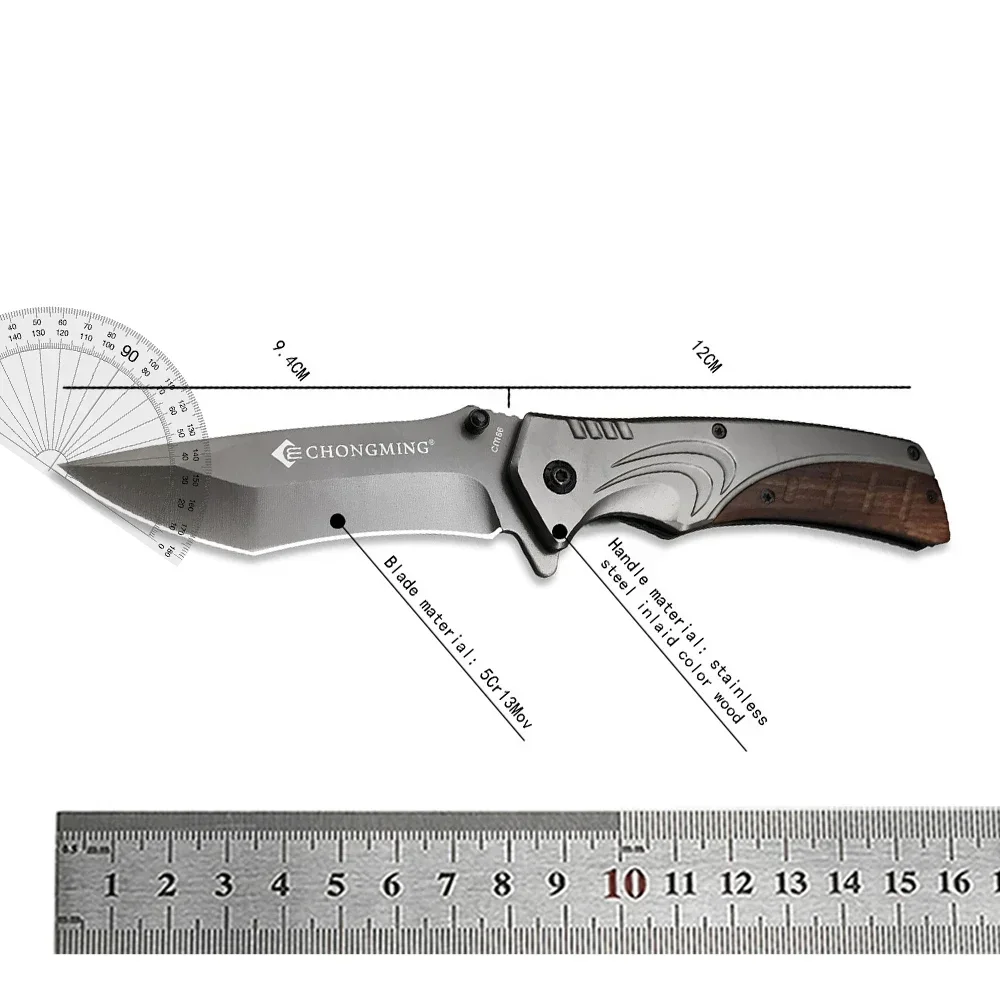 CM86 Tactical Flipper Folding Pocket Knife 5Cr13Mov Blade Stainless Steel + Colored Wood Handle Camping Hunting Knives