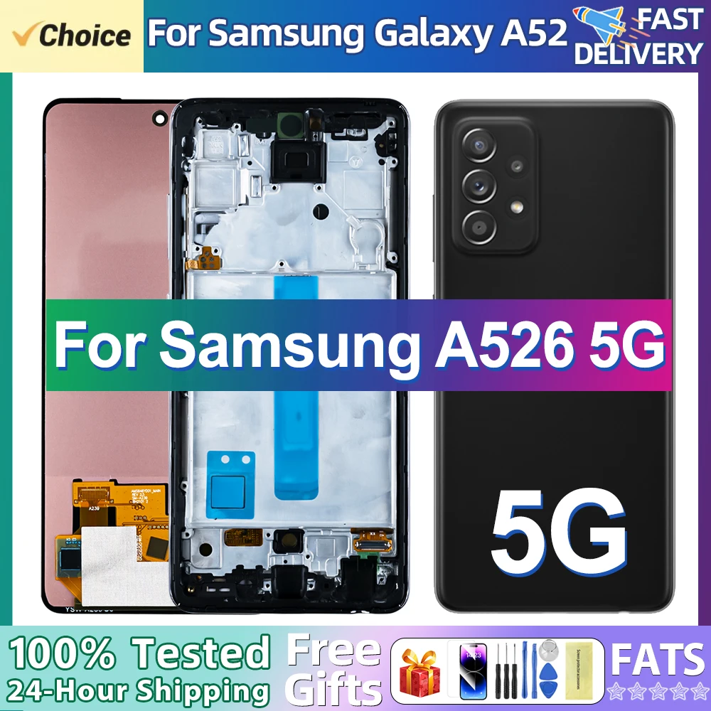 AAA+ Super AMOLED For Samsung A52 5G A526 LCD Display Touch Screen With Frame Digitizer For SM-A526B A526U LCD Display Replace