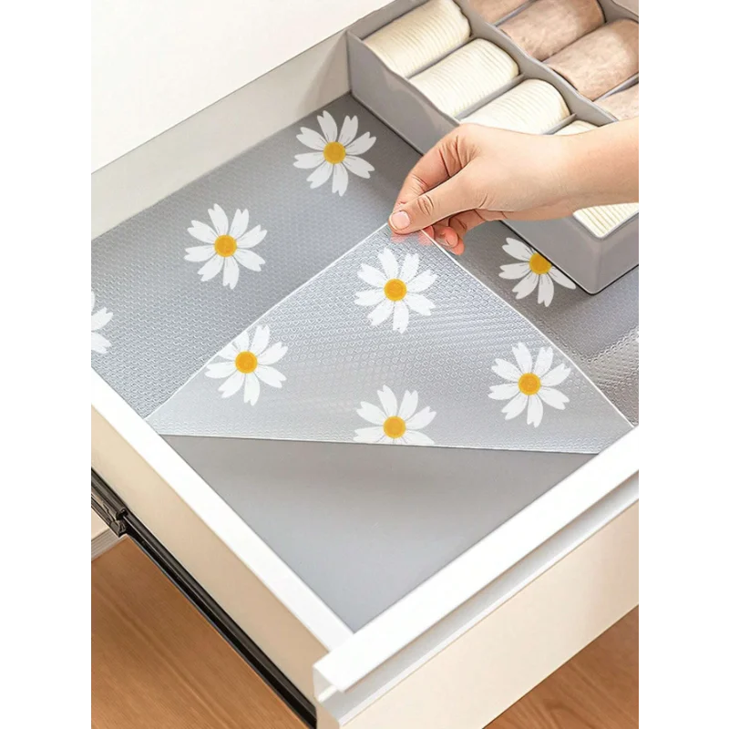 1 Roll Daisy Shelf Liner For Kitchen Cabinets EVA Waterproof Fridge Pad Cupboard Mat Easy Placemats Non-Adhesive Drawer Liner