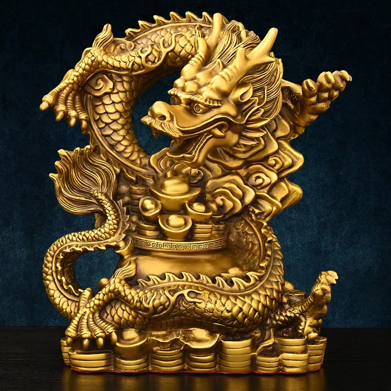 

Wealth Fengshui Copper Dragon Decoration Jubao Basin Dragon Money Yuanbao Dragon Home Furnishing Office Store Decoration