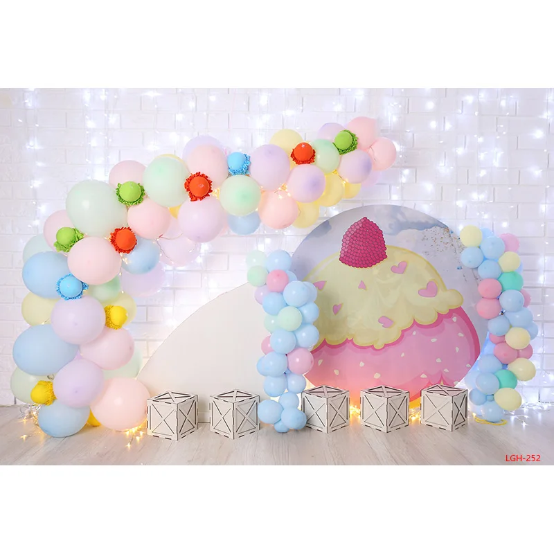 SHUOZHIKE Romantic Decoration Colorful Balloon Arch Bears Background Newborn Baby Birthday Lights Photography Backdrops LH-04