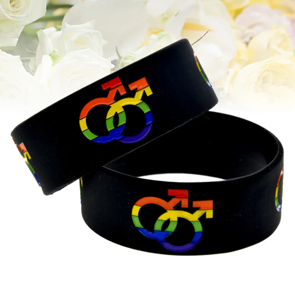 

2pcs Gender Symbol Pattern Silicone Bracelets Rainbow Pride Wristbands Fashion Flexible Unisex Jewelry For Daily Wear Party