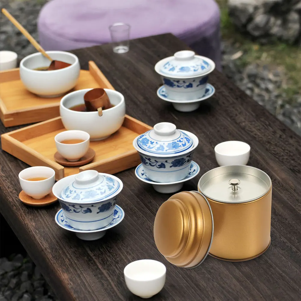 

6 шт. жестяные канистры для чая, золотые двухслойные крышки, герметичные контейнеры для листовых кофейных зерен, конфет, сахара, соли, перца, сухих продуктов