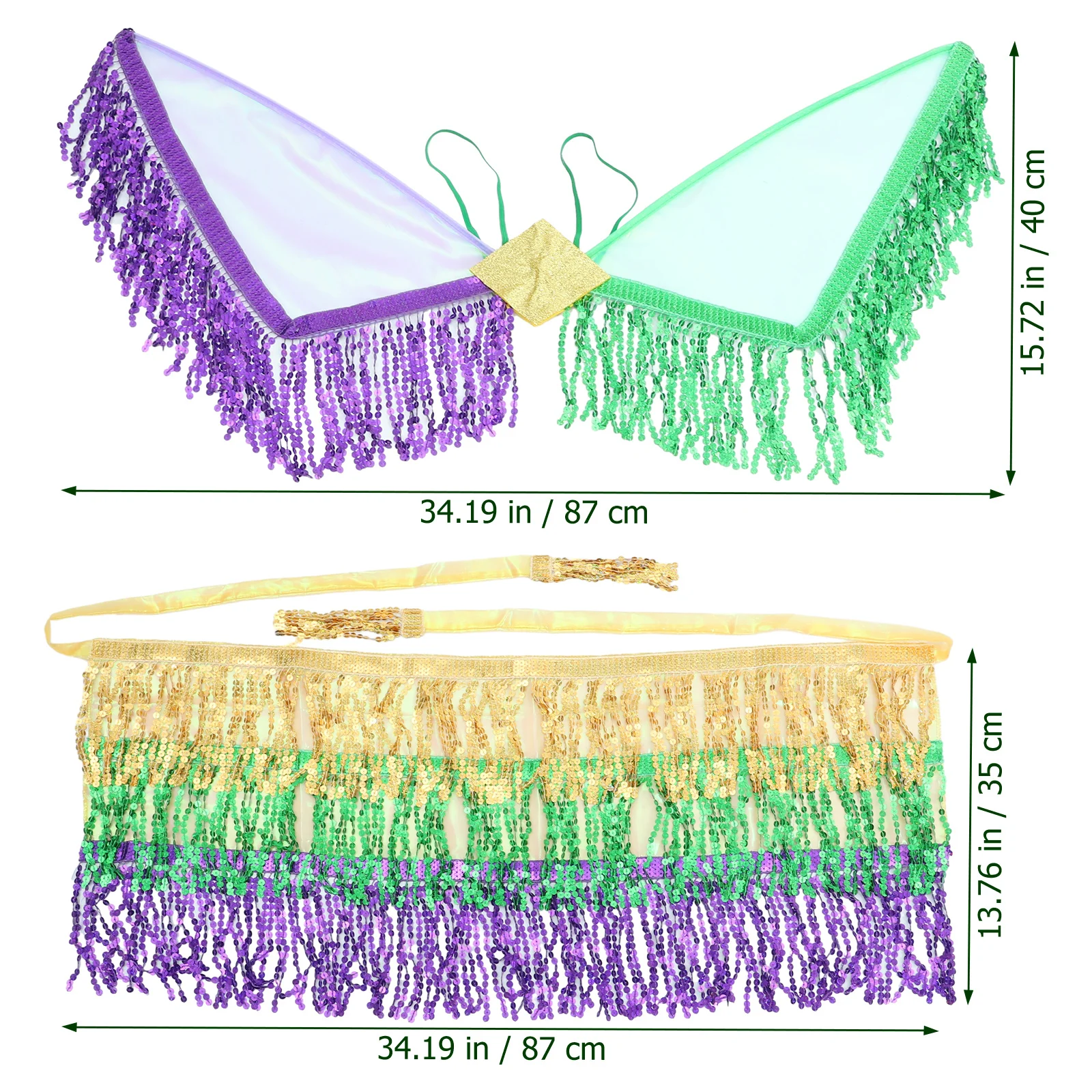 

1Set Belly Dancing Hip Scarf Wing Prop Sequin Waist Belt Dance Skirt Accessory for Performance Practice Cosplay