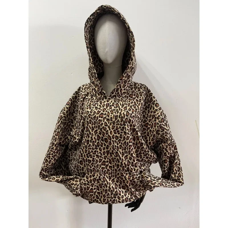 Y2K-Women\'s Leopard Hoodies, Harajuku, Vintage, Hip Hop, Oversize Sweatshirt, Grunge Aesthetic, Loose Casual Top, Streetwear