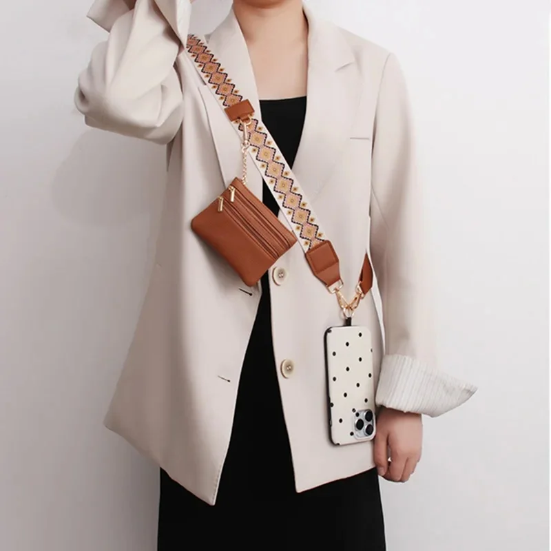 

Anti-loss mobile phone long-length shoulder strap with adjustable neck strap, pocket with zipper, card holder, coin bag, multi-c