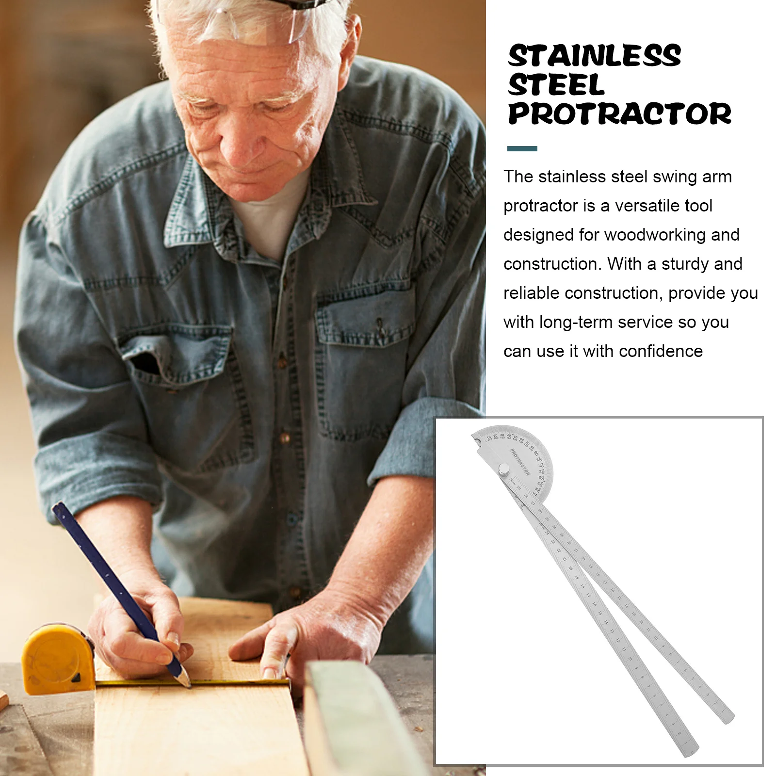 Heavy Duty Swing Arm Protractor Stainless Steel Woodworking Angle Finder for Exact Measurements in Carpentry and DIY Projects