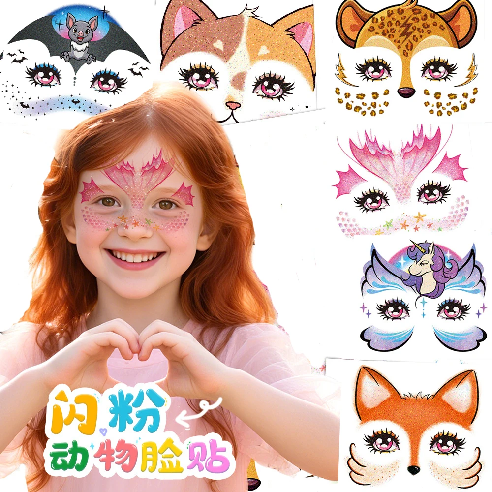 

Tattoo Stickers Flash Pink Animals Face Patch for Men Women Children Temporary Waterproof Festive Party Half Arm Makeup Body Art