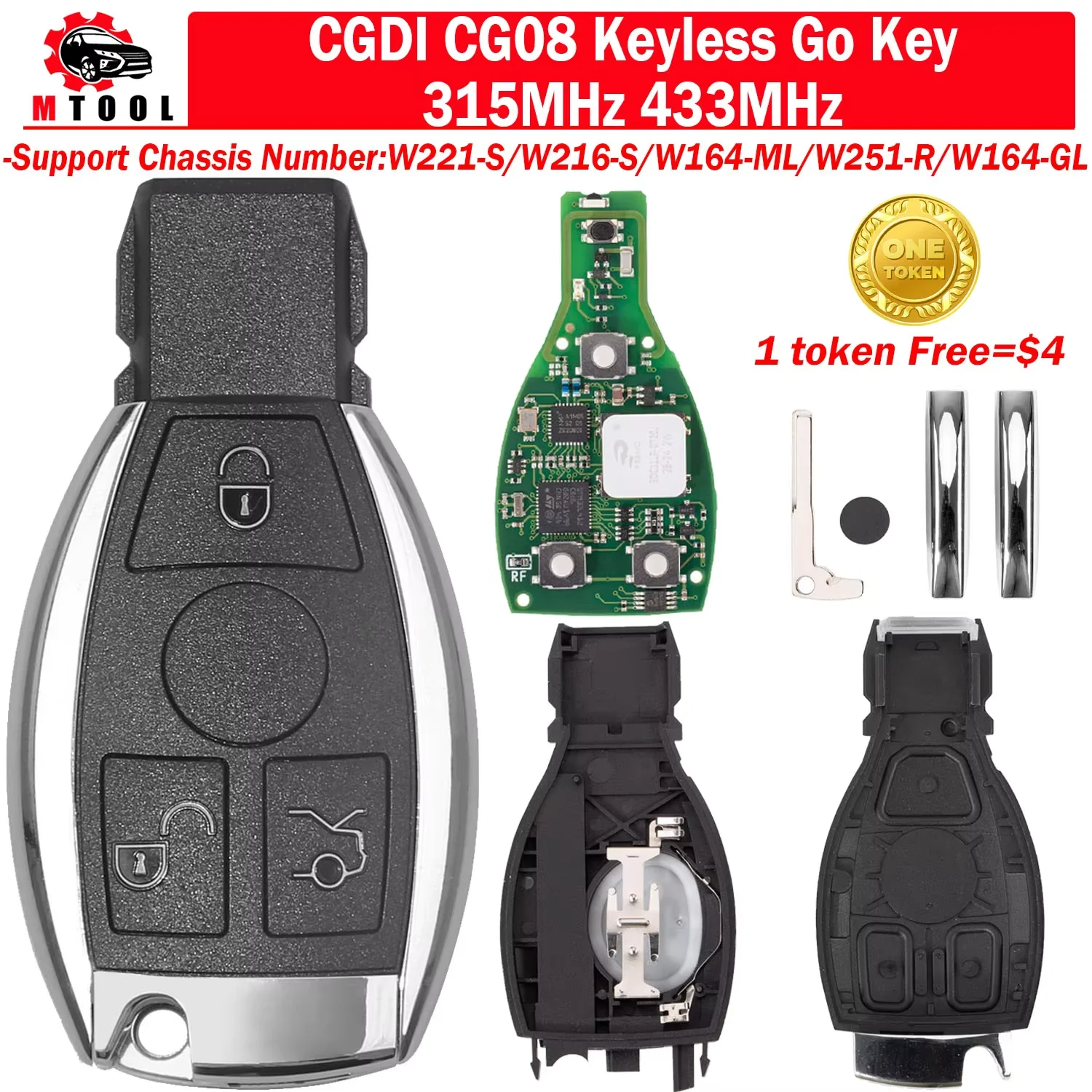 CGDI CG MB 08 Version Keyless Go Key For Mercedes Benz W164 W221 W216 W251 2005-2010 315/433MHz Support CGDI MB Xhorse VVDI MAX