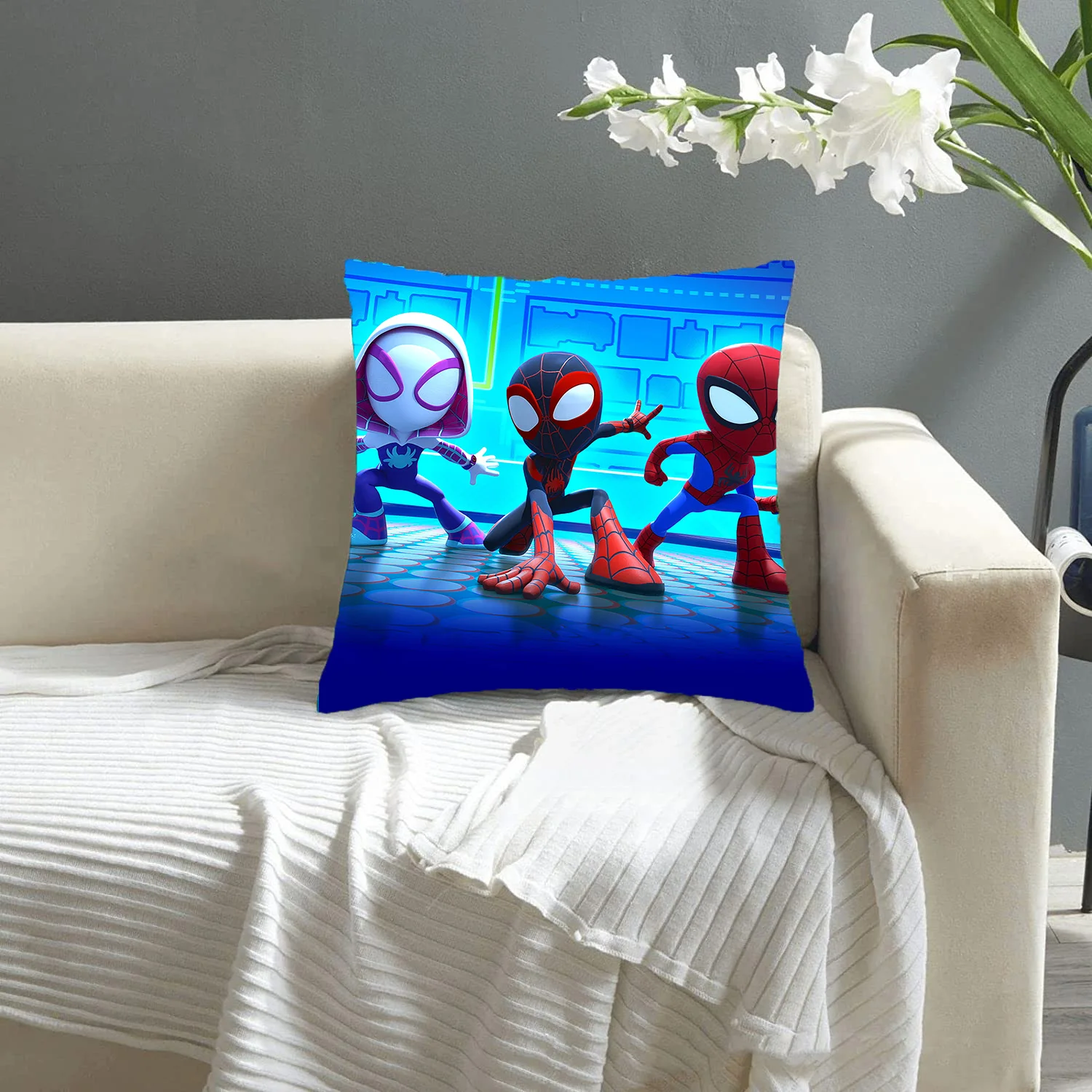 Spidey y sus amigos increíbles fundas de almohada cuadradas, Fundas de cojín pintadas, funda de almohada suave y acogedora con cremallera