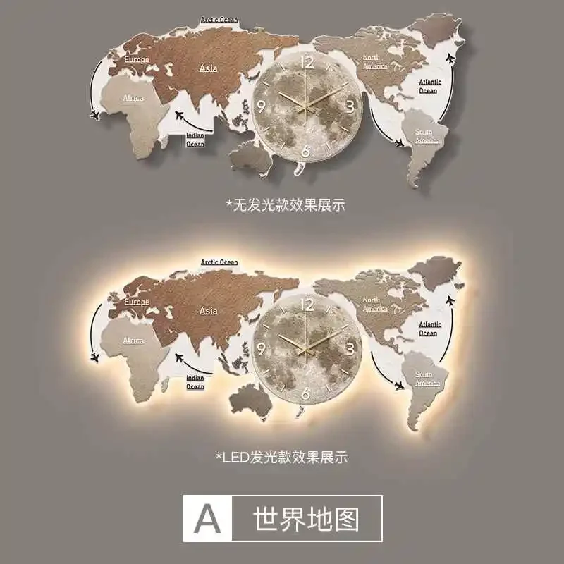 Map simple living room decorative painting wall lamp modern light luxury atmosphere sofa background hanging with clock