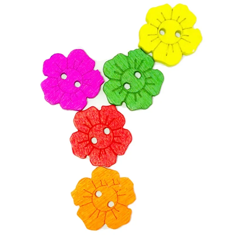 

50PCS Wooden Plum Blossoms Buttons 15MM Wood Sunflower Button for DIY Card Making Scrapbook Sewing Accessories