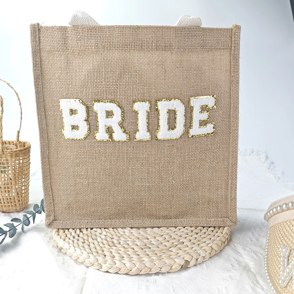 Braut-Strand-Jutebeutel, Jute-Tragetaschen mit Griff, Braut-Gastgeschenke, Partyzubehör, Aufbewahrungsbeutel, Dekoration – Detail 1