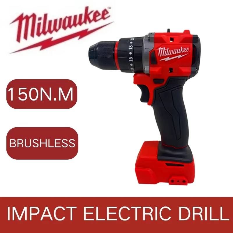 Milwaukee 150N.m Brushless Electric Impact Drill Cordless Drill Driver Mini Electric Screwdriver 18V Rechargeable Power Tools