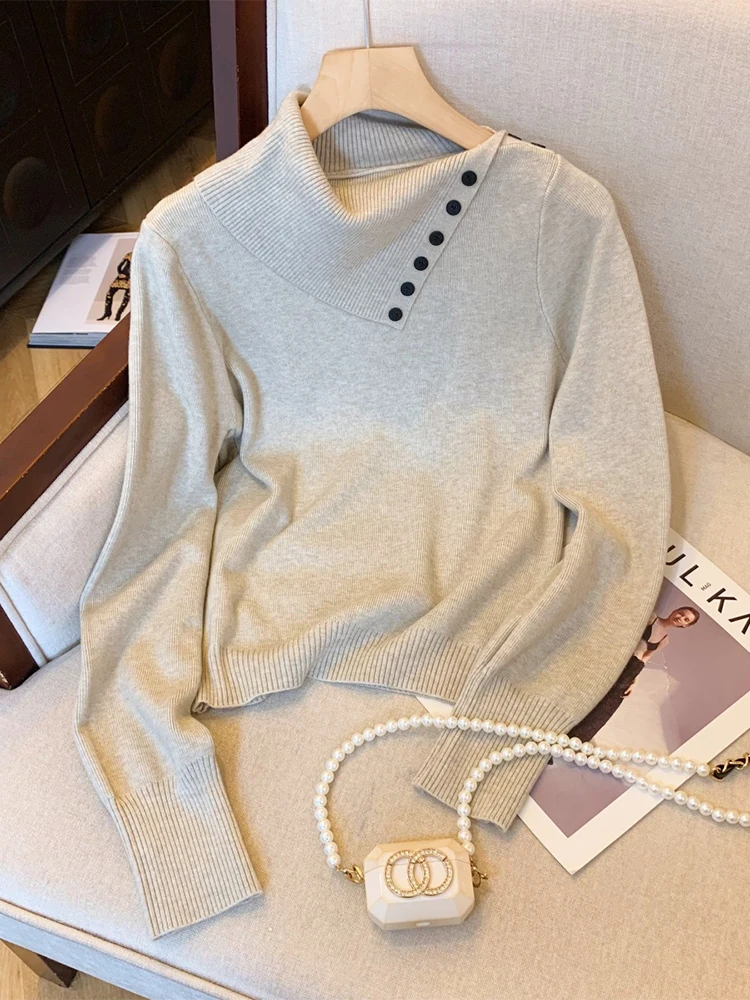 Women Khaki Pullover Cozy Sweater Harajuku Long Sleeves Cashmere Sweaters Jumper Aesthetic Vintage Y2k 2000s Clothes Autumn 2024