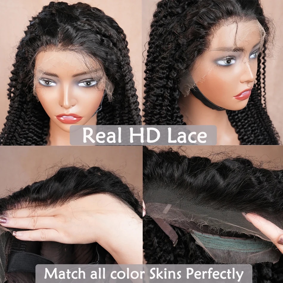 HD Lace Super Double Drawn Afro Kinky Curly Human Hair Wigs Preplucked 13x4 Lace Frontal Wig 200% Density Full Natural Raw Hair