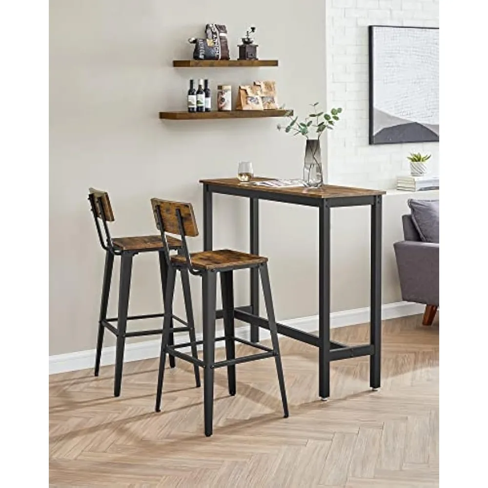 Bar Stools Set of 2,Bar Height Stools, Tall Bar Stool with Back, Steel Frame, Industrial Style,Brown and Black Bars Chairs