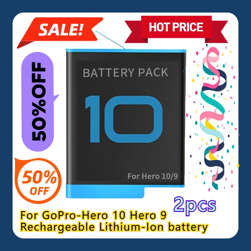 

For GoPro-Hero 10 Hero 9 Rechargeable Lithium-Ion battery 2pcs