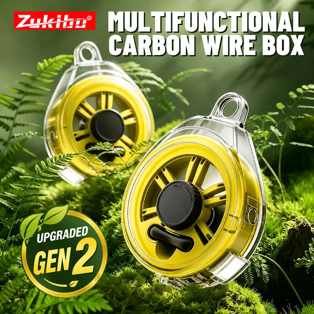 ZUKIBO Fishing Line Winder Box V2 Yellow Leader Holder with Retractable Cord Sticker Decor Quick Dispense Spool Line Shears