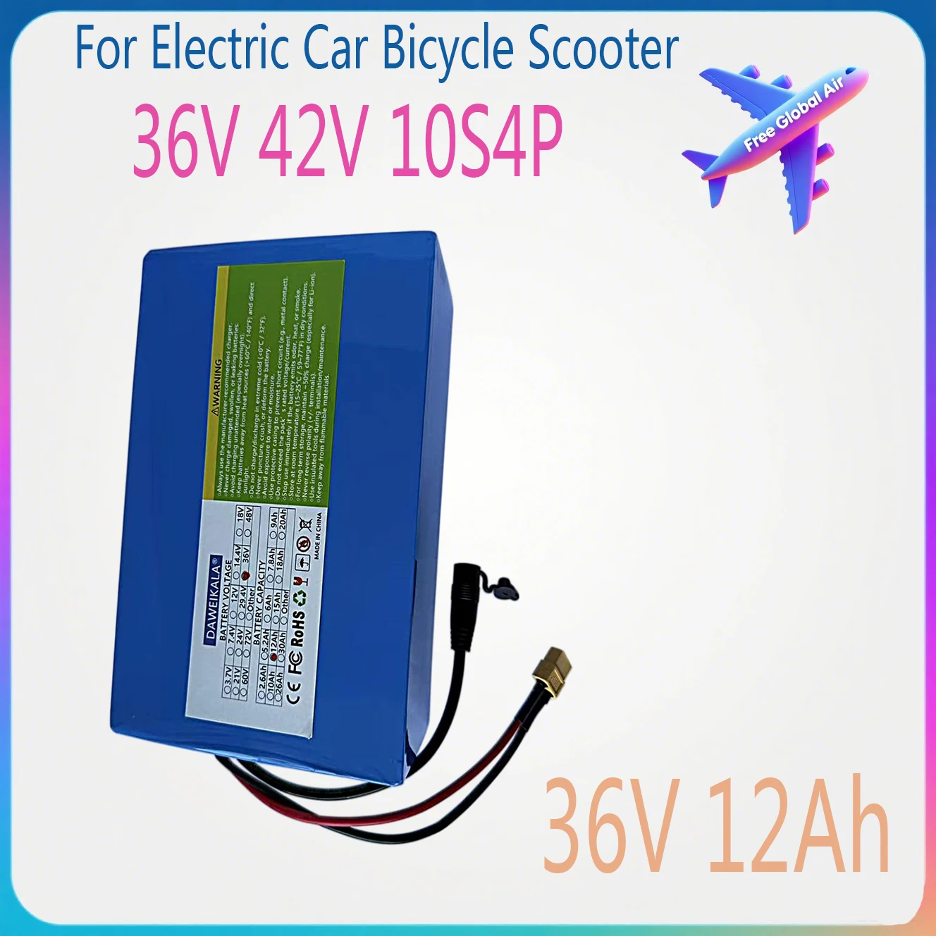 

36V 42V 10S4P 18650 High-Capacity Power 42V 750W 1000W Lithium Battery Pack For Electric Car Bicycle Scooter Belt 30A BMS