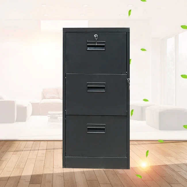 office metal 3 drawer storage filing cabinet furniture vertical fireproof A4 steel file cabinet with black handle