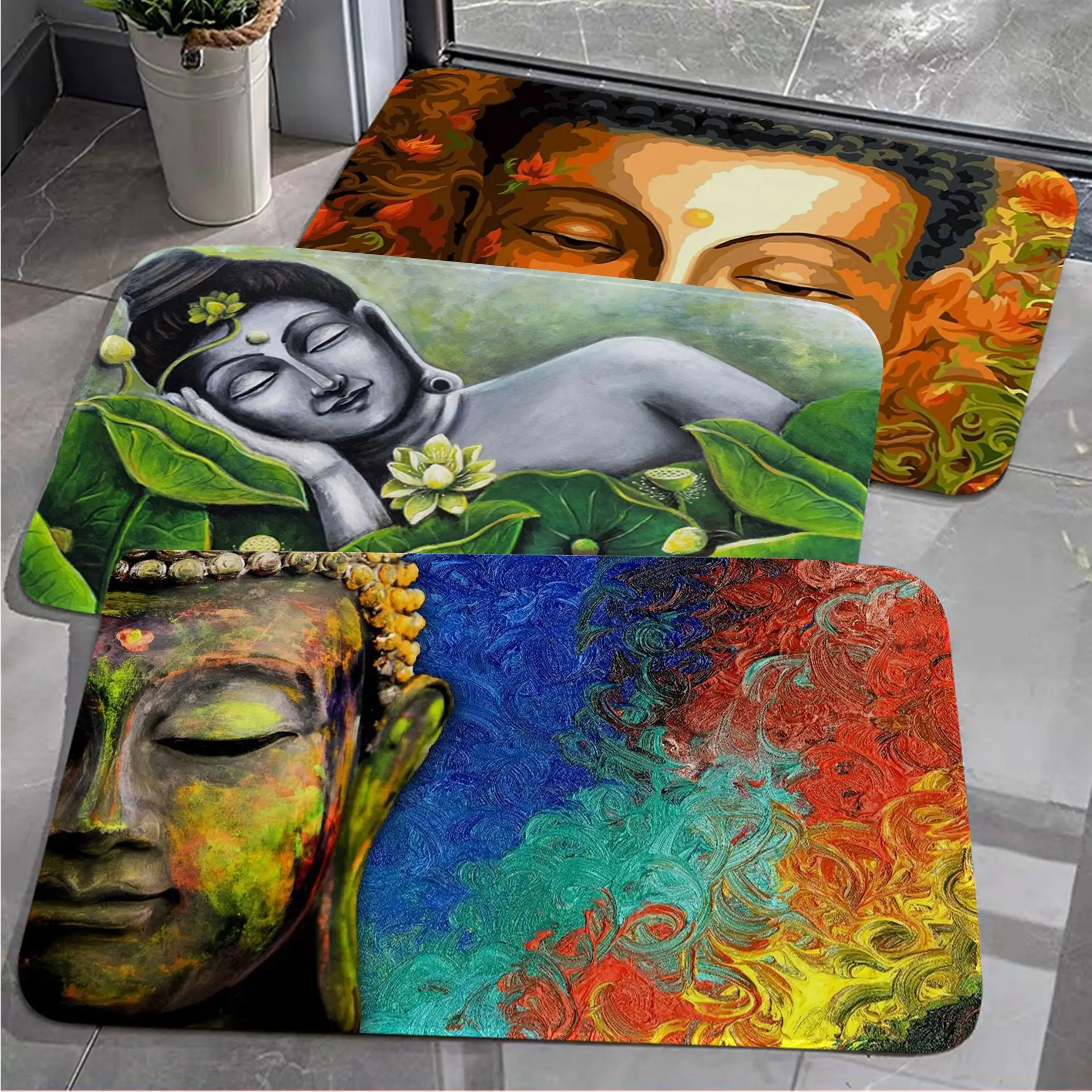 

Galactic Gautama Buddha Budha Floor Carpet Cheaper Anti-slip Modern Living Room Balcony Printed Welcome Rug