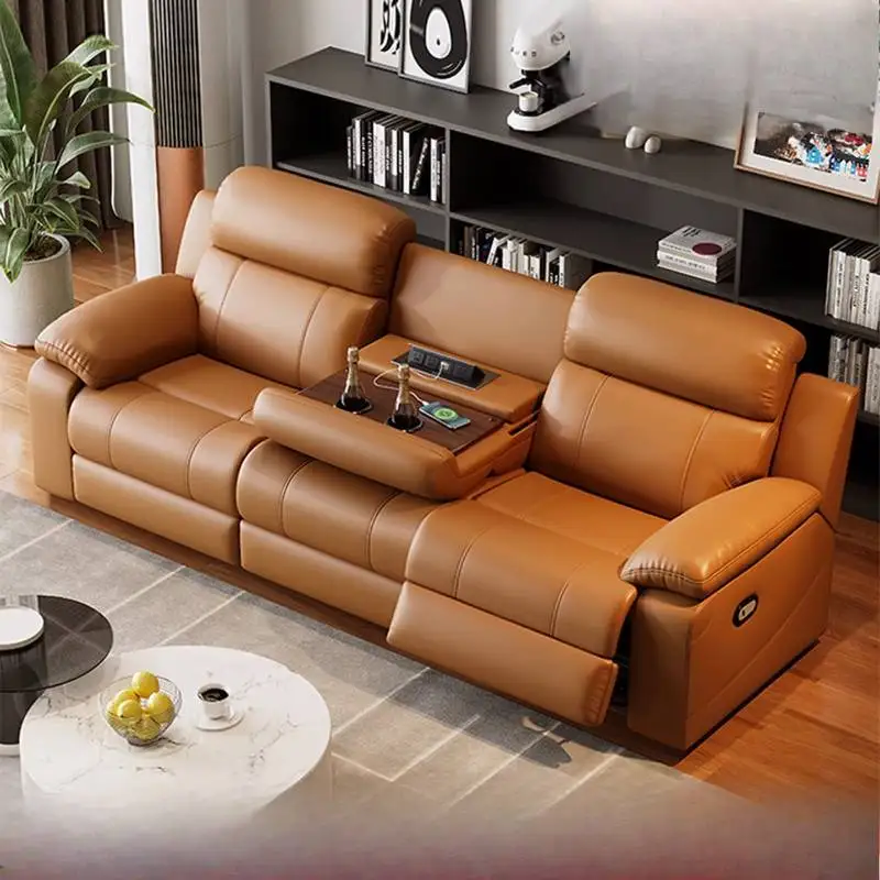 Extendable Electric Recliner Sofa Control Button Relax Electric Recliner Sofa Brown Designer Wohnzimmersofas Furniture