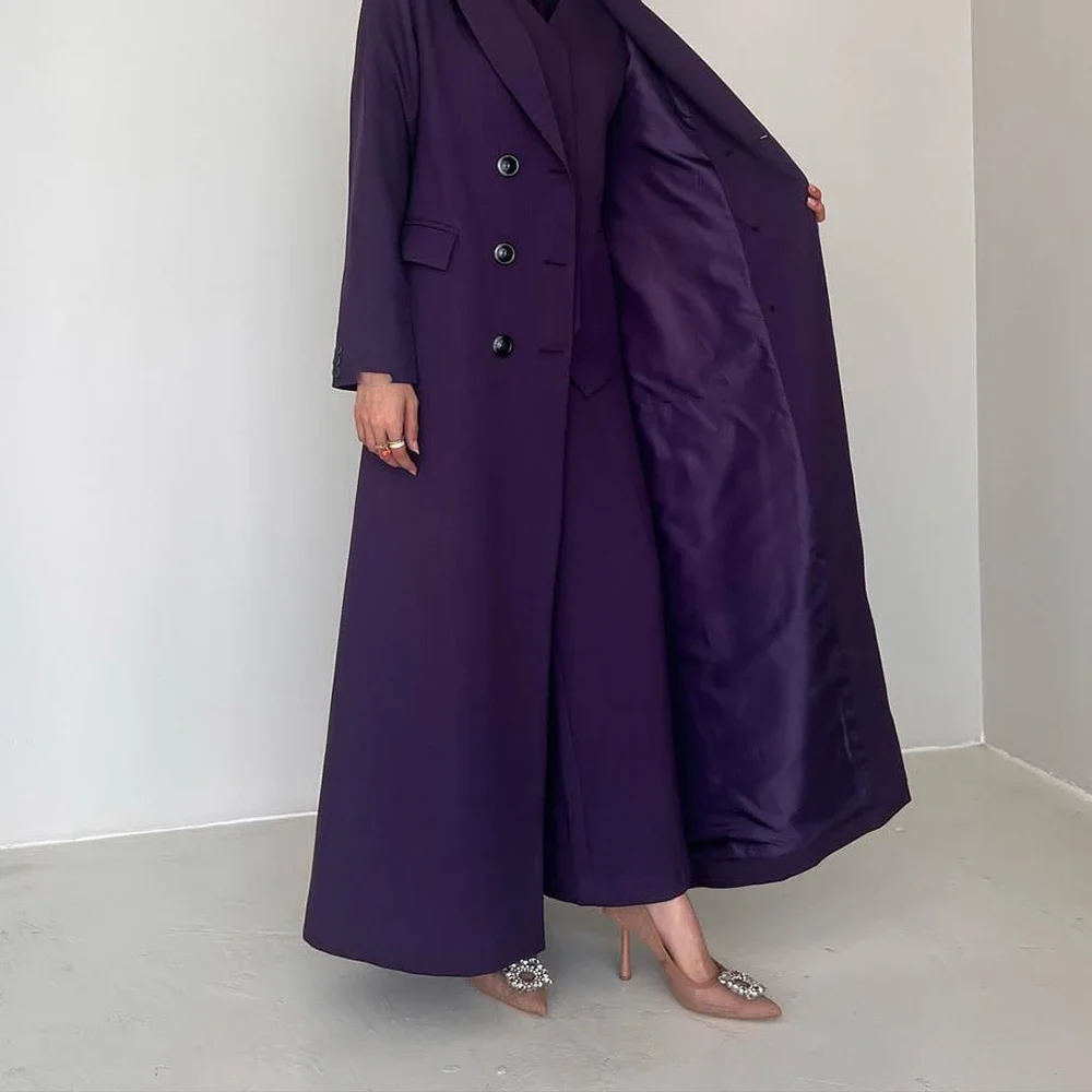 Fashion New Design Purple Double Breasted Peak Lapel High Quality Blazer Luxury 3 Piece Jacket Pants Vest Female Abayas Clothing