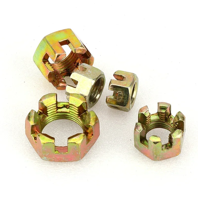 2 Pcs/lot M10/M12/M14/M16/M20 Connecting Rod Wheel Axle Hex Slotted Castle Nut Hexagon Nuts for ATV Quad Dirt Bike Buggy