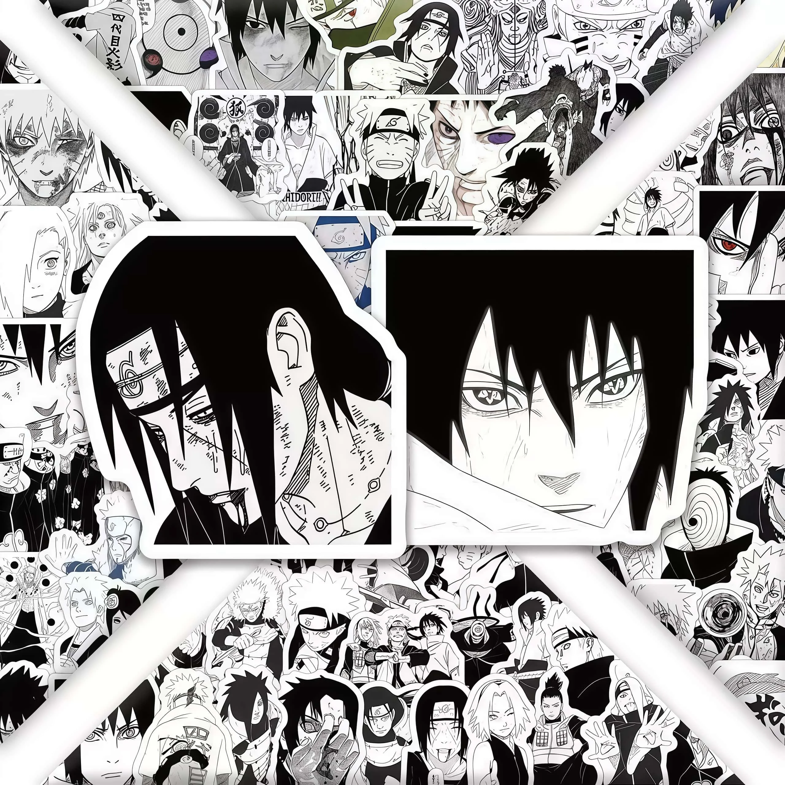 100Pcs Naruto Black & White Manga Style Sticker Set, Classic Anime Character Scene Decals for Laptop, Skateboard & DIY Decor image 4