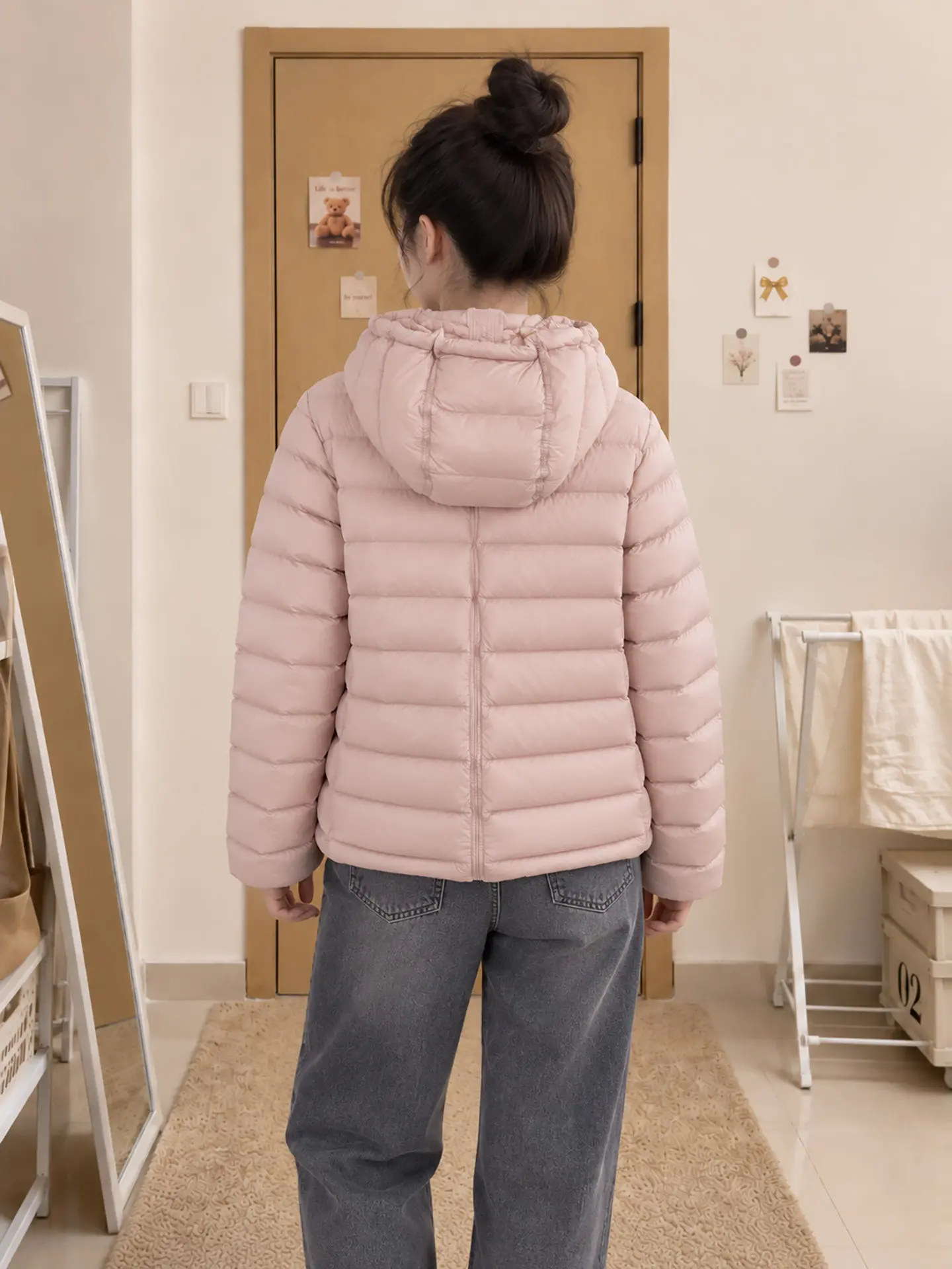Winter Lightweight Pork Rib Hooded Down Jacket Women White Duck Down Drawstring Outwears Female Double Zipper Warm Down Jacket