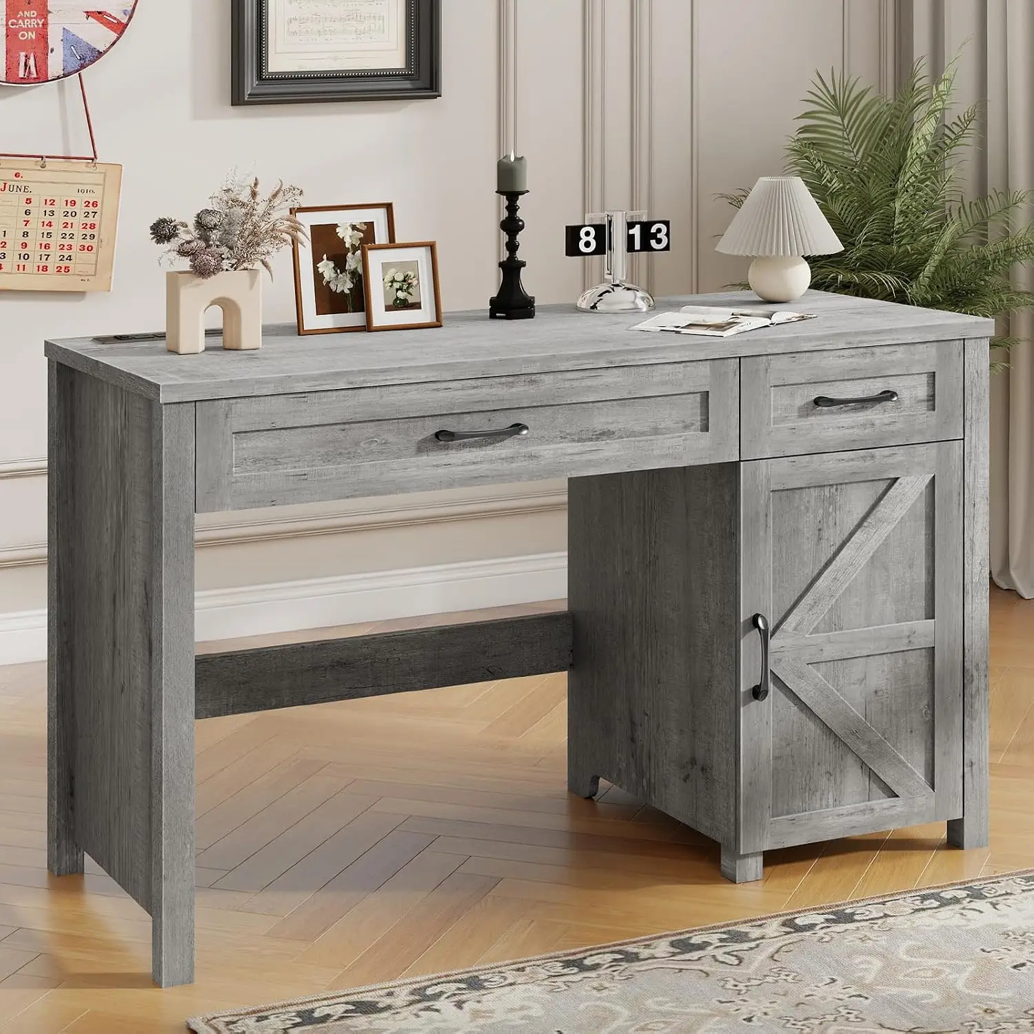 Farmhouse Executive Desk with Storage Cabinet 47