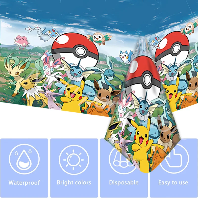 New Pokemon Tablecloth 130*220cm Table Cover Pikachu Birthday Decoration Cups Plates Baby Shower Happy Birthday Free Shipping