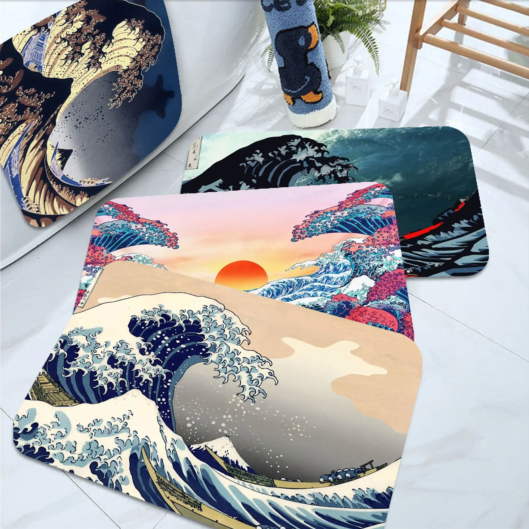 

Japan Wave Hallway Carpet INS Style Soft Bedroom Floor House Laundry Room Mat Anti-skid Welcome Rug