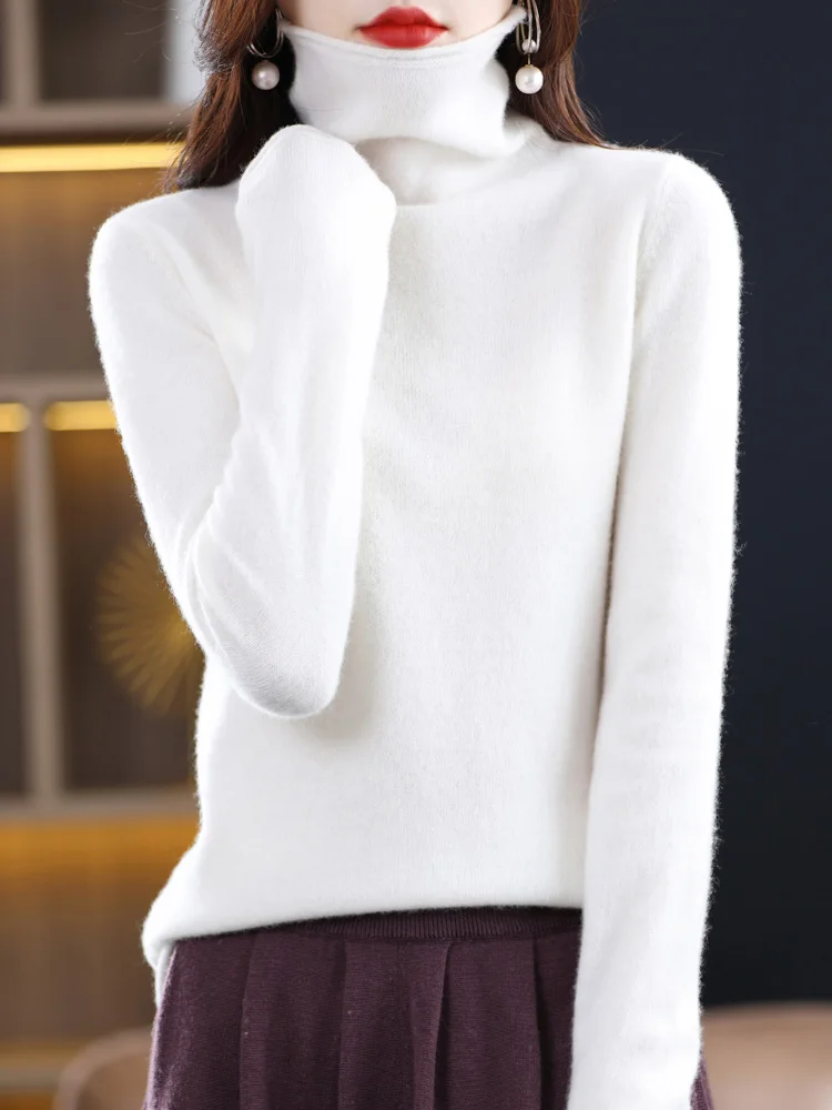 Fashion Basic Long Sleeve Pullover Autumn 100% Merino Wool Sweater Turtleneck Cashmere Women Knitted Clothing Tops