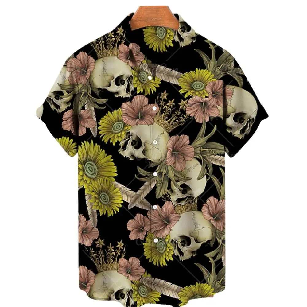 Camisas hawaianas de manga corta con estampado de calavera 3d para hombre, Tops casuales de verano, camisas de playa para hombre, camisa con cuello en V, moda 5xl, 2024