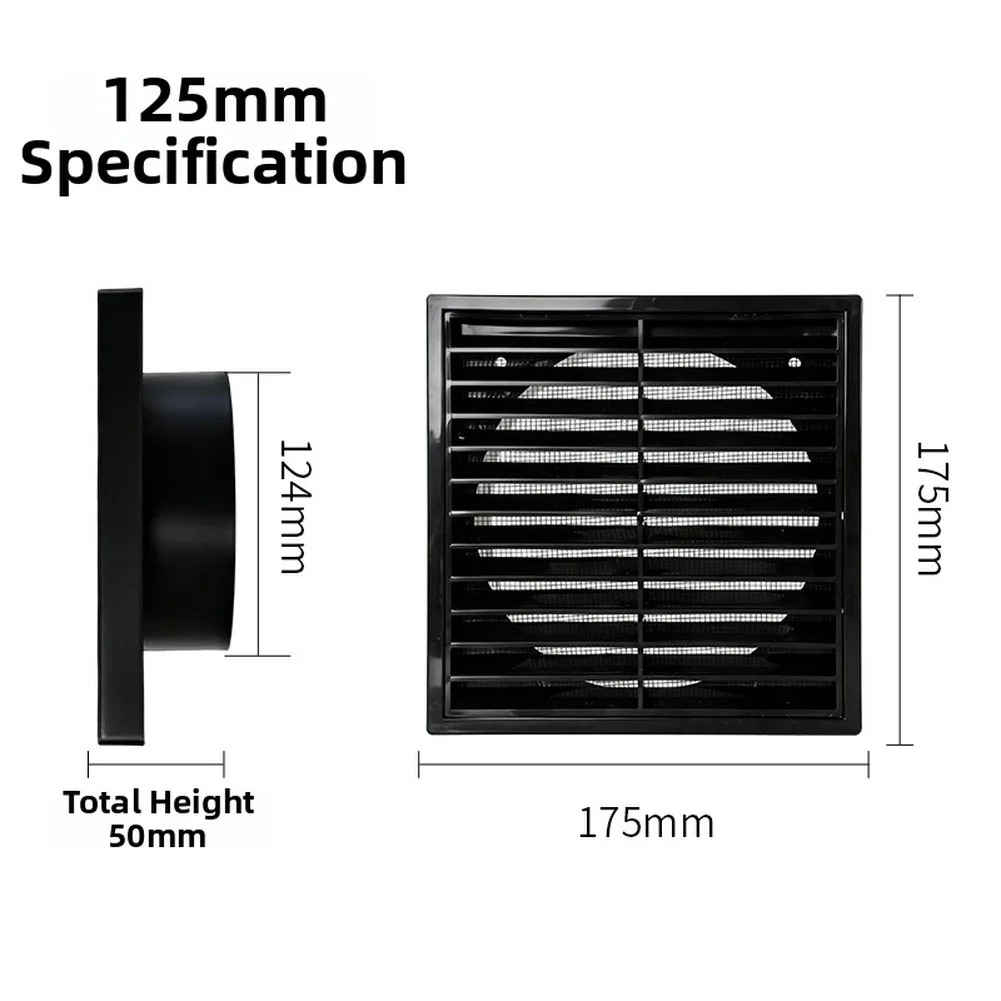 Louvred External Wall Vent Grille with Airflow Optimized Louvers and Removable Screen ABS 100mm 125mm 150mm 200mm