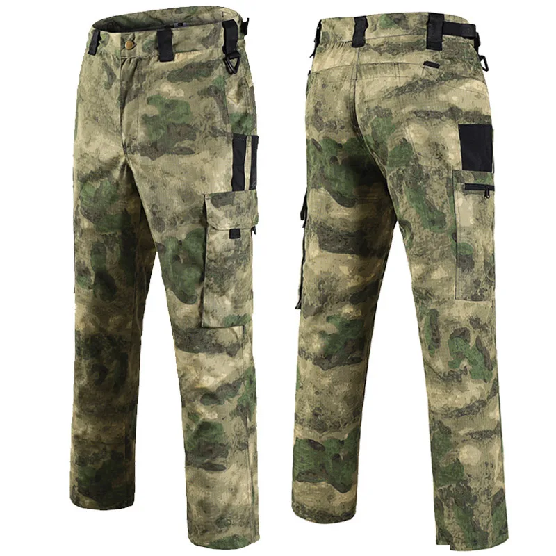 Ensembles d'entraînement camouflage noir pour hommes, t-shirt à manches longues + pantalon Cargo droit multi-poches, respirant, résistant à l'usure, costumes 2 pièces, automne