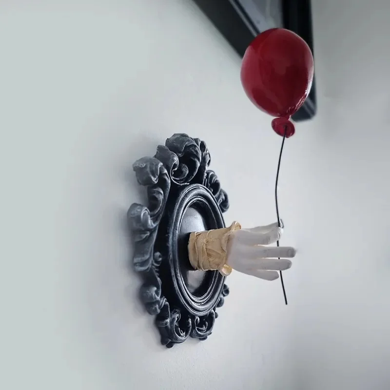 Gothic Hand Holding Red Balloon Wall, Decor Fake Arm Coming Out Of, Frame Horror Prop Halloween Party Home, Room Decoration Gift