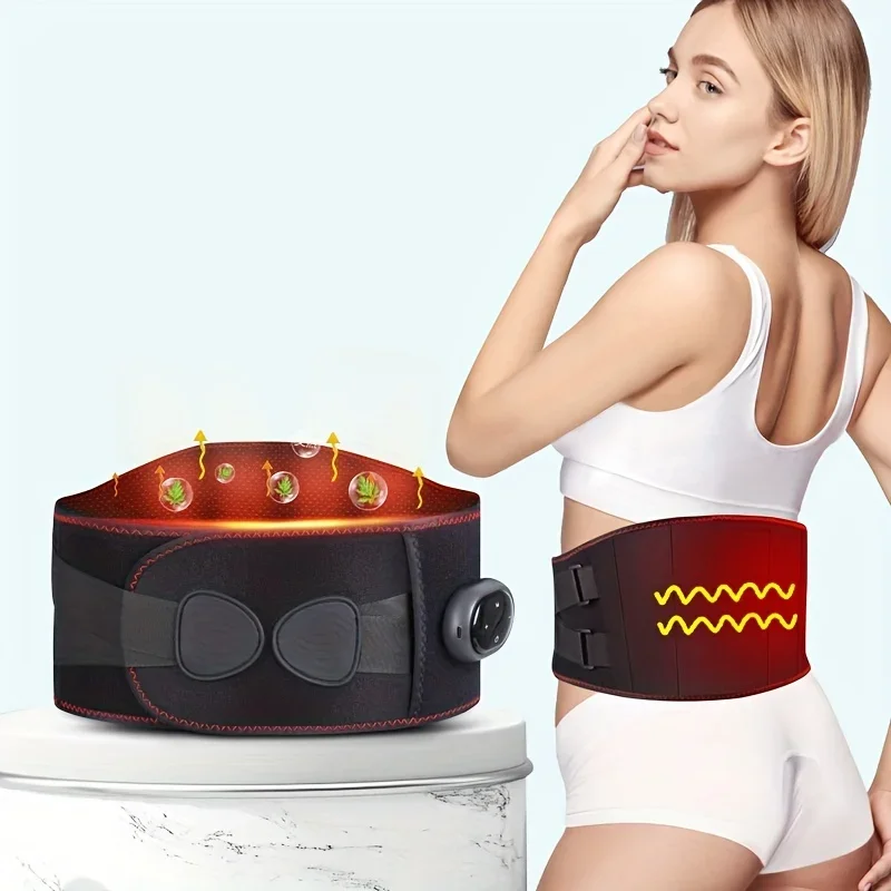 Cinto Térmico Sem Fio de Grafeno – 3 Modos de Aquecimento e 3 Modos de Massagem – Massagem Relaxante para as Costas, Suporte Lombar, Massagem Abdominal Ajustável